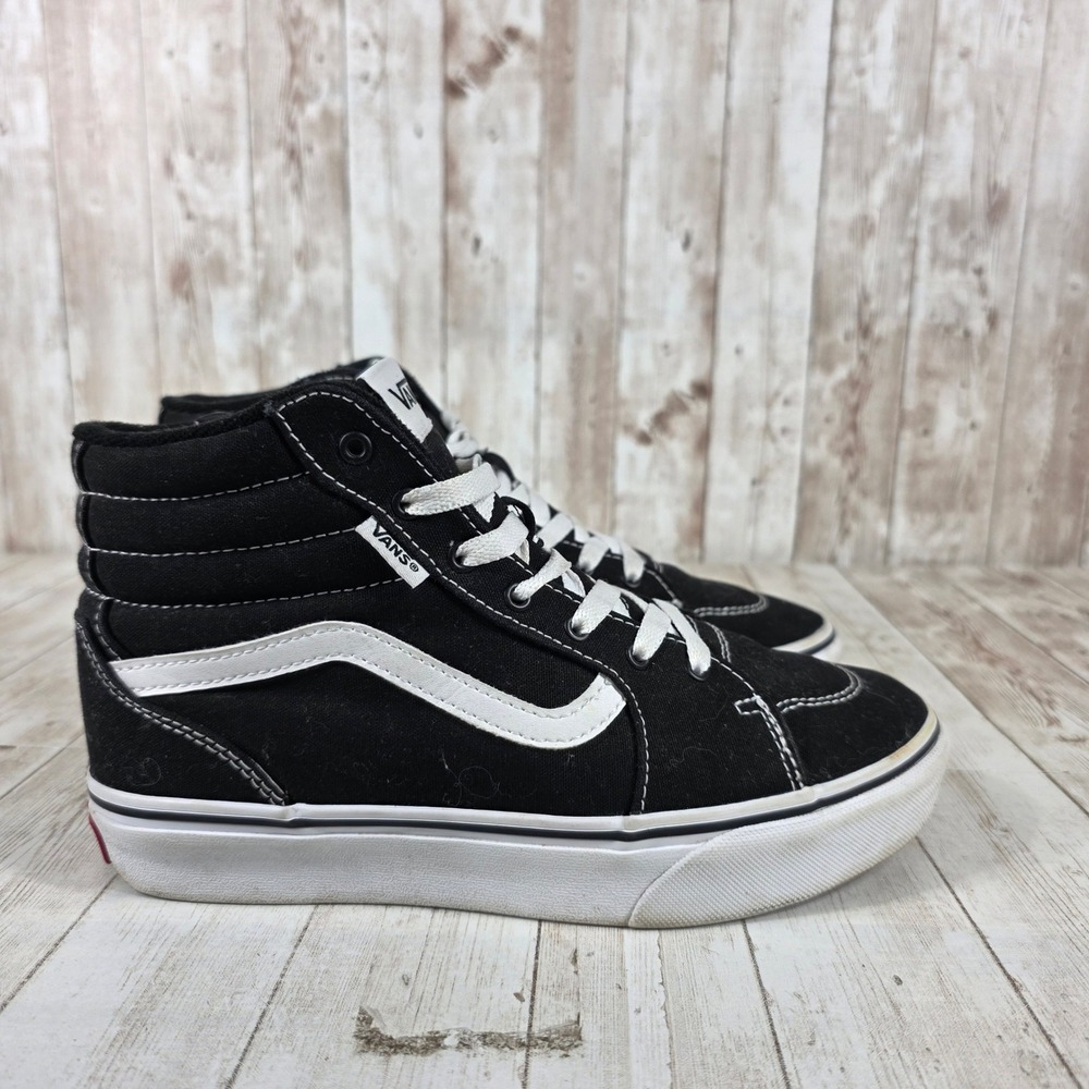 Vans Sk8-Hi Black White Canvas High‎ Top Skate Sneakers Missy 5 Women 6.5
